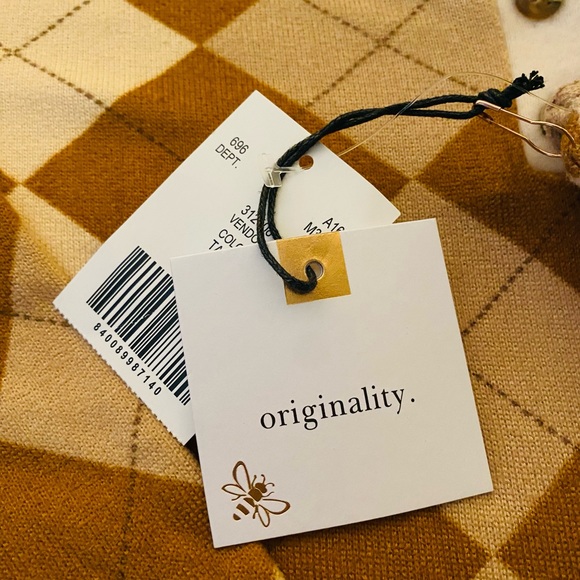 Originality Women’s Argyle Sweater Medium Cropped Brown Pullover Stretch - Picture 5 of 7